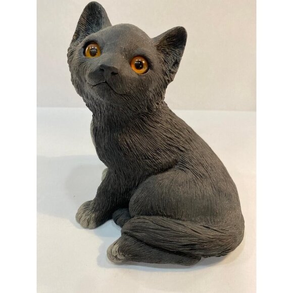 Vintage 1984 Sandicast Black Cat Figurine, #218 Sit Kitten, Signed Sandra Brue - Picture 1 of 7